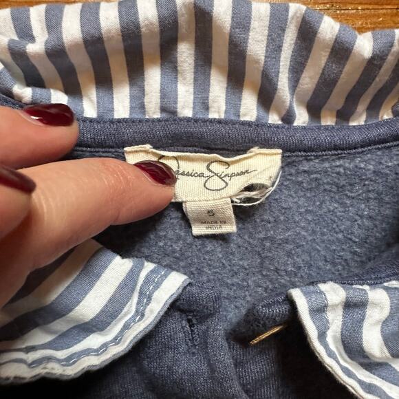 Jessica Simpson blue white striped layered collar sweater SIZE 5 - Picture 3 of 4